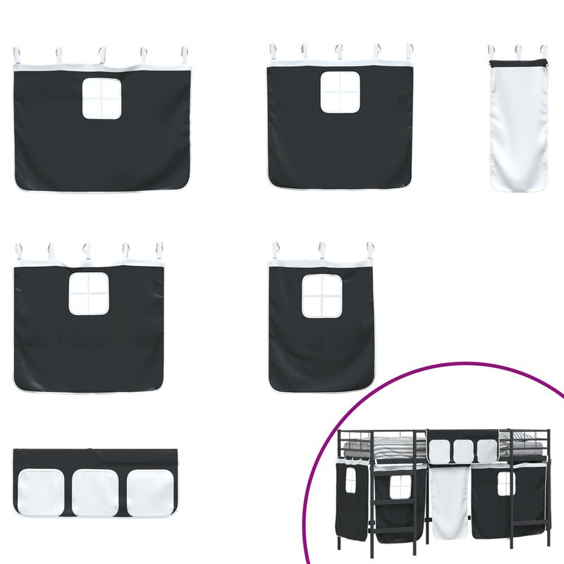 Casa si Gradina - Mobilier - Paturi si accesorii - Paturi - Cadru de Pat Pe Doua Niveluri pentru Copii cu Cortine Negru - Infinity.ro