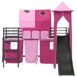 Casa si Gradina - Mobilier - Paturi si accesorii - Paturi - Cadru de pat inalt pentru copii cu perdele, arc, tobogan, turn - Infinity.ro