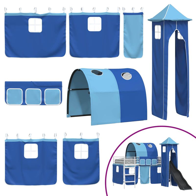 Casa si Gradina - Mobilier - Paturi si accesorii - Paturi - Cadru de pat inalt pentru copii cu perdele, arc, tobogan, turn - Infinity.ro