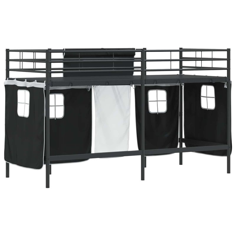 Casa si Gradina - Mobilier - Paturi si accesorii - Paturi - Cadru de Pat Pe Doua Niveluri pentru Copii cu Cortine Negru - Infinity.ro