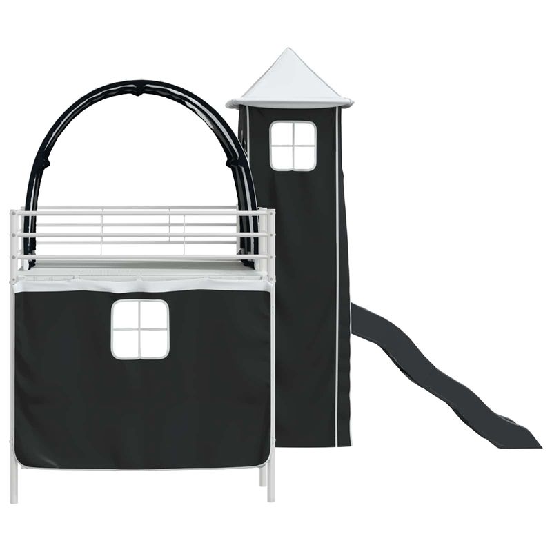 Casa si Gradina - Mobilier - Paturi si accesorii - Paturi - Cadru de pat inalt pentru copii cu perdele, arc, tobogan, turn - Infinity.ro