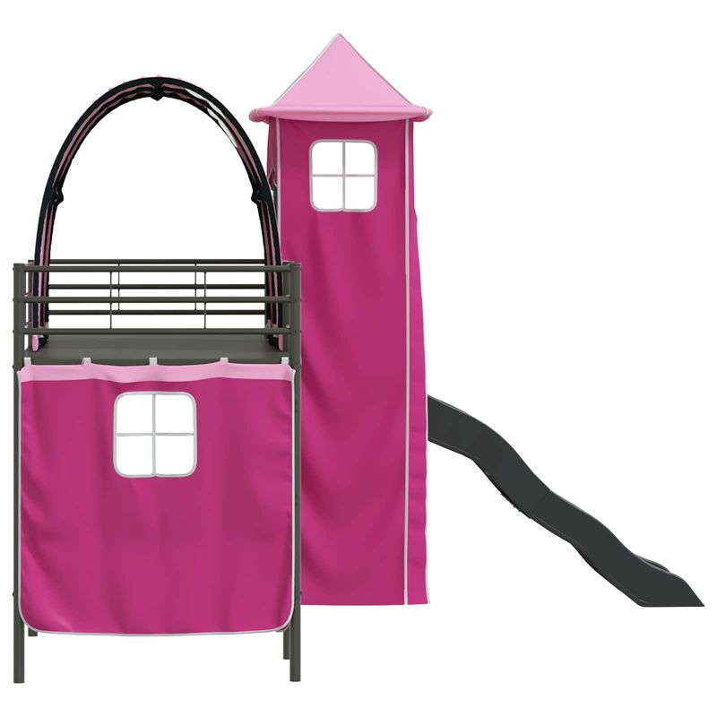 Casa si Gradina - Mobilier - Paturi si accesorii - Paturi - Cadru de pat inalt pentru copii cu perdele, arc, tobogan, turn - Infinity.ro