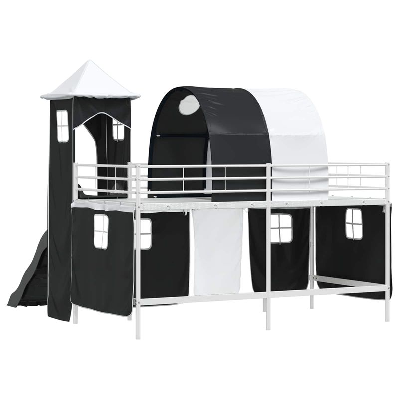Casa si Gradina - Mobilier - Paturi si accesorii - Paturi - Cadru de pat inalt pentru copii cu perdele, arc, tobogan, turn - Infinity.ro