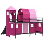 Casa si Gradina - Mobilier - Paturi si accesorii - Paturi - Cadru de pat inalt pentru copii cu perdele, arc, tobogan, turn - Infinity.ro
