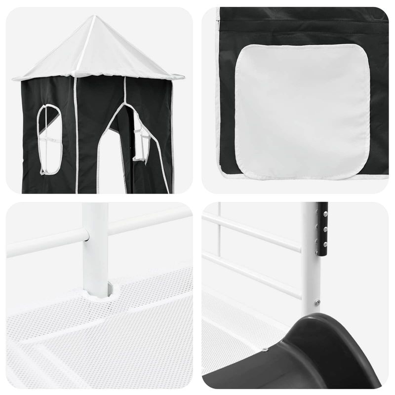 Casa si Gradina - Mobilier - Paturi si accesorii - Paturi - Cadru de pat inalt pentru copii cu perdele, arc, tobogan, turn - Infinity.ro
