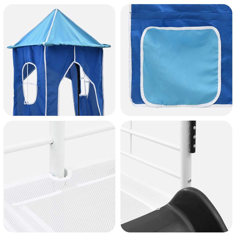 Casa si Gradina - Mobilier - Paturi si accesorii - Paturi - Cadru de pat inalt pentru copii cu perdele, arc, tobogan, turn - Infinity.ro