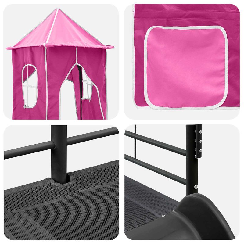 Casa si Gradina - Mobilier - Paturi si accesorii - Paturi - Cadru de pat inalt pentru copii cu perdele, arc, tobogan, turn - Infinity.ro