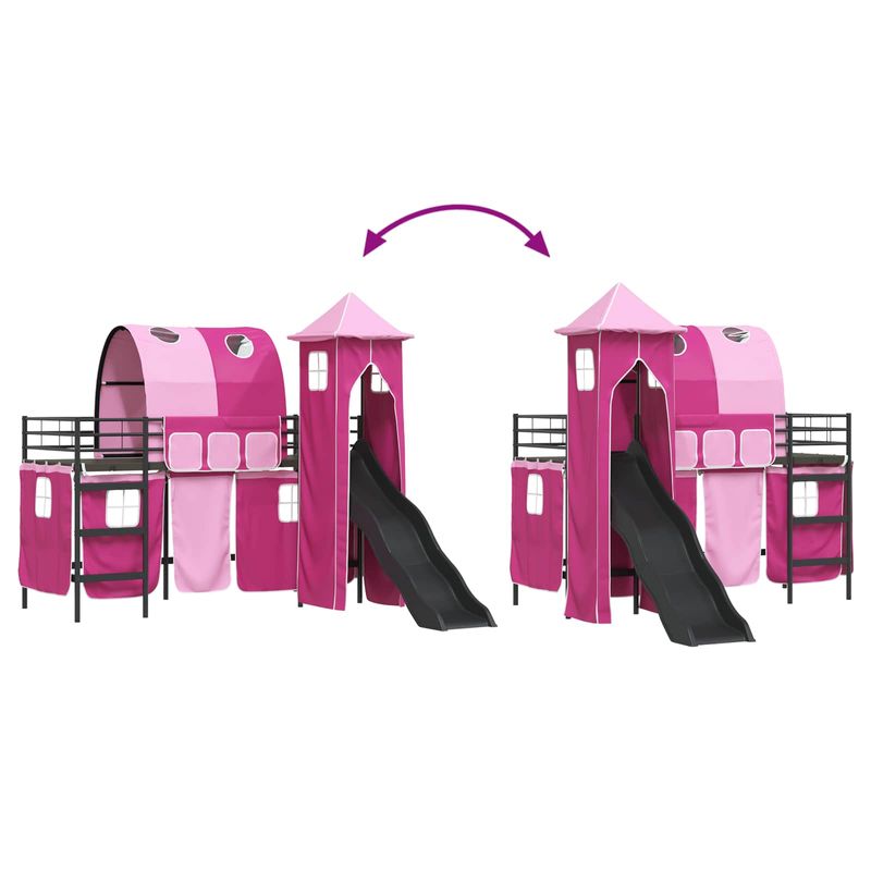 Casa si Gradina - Mobilier - Paturi si accesorii - Paturi - Cadru de pat inalt pentru copii cu perdele, arc, tobogan, turn - Infinity.ro