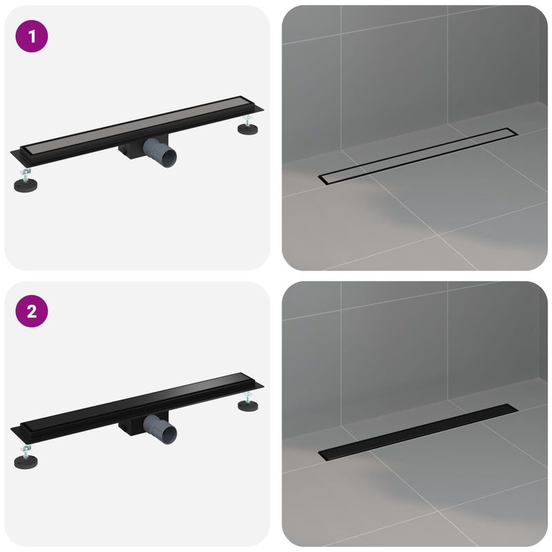 Casa si Gradina - Sanitare - Instalatii hidro - Tevi - 2 in 1 Drenaj pentru dus Negru 70 cm Otel inoxidabil 304 - Infinity.ro