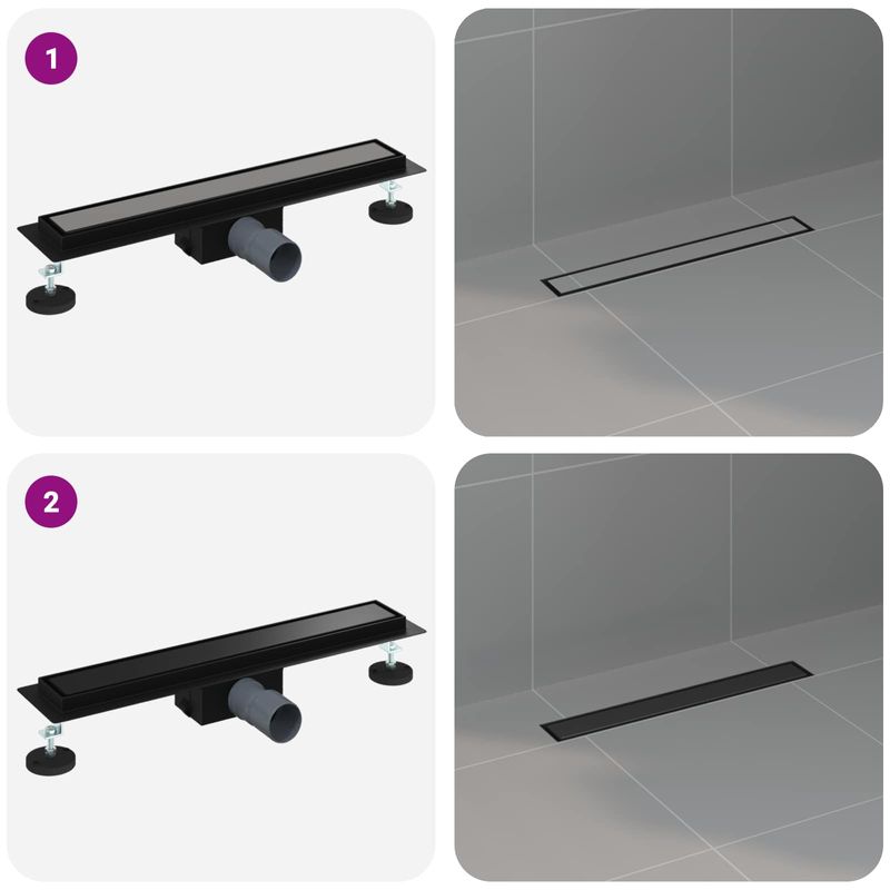 Casa si Gradina - Sanitare - Instalatii hidro - Tevi - 2 in 1 Drenaj pentru dus Negru 50 cm Otel inoxidabil 304 - Infinity.ro