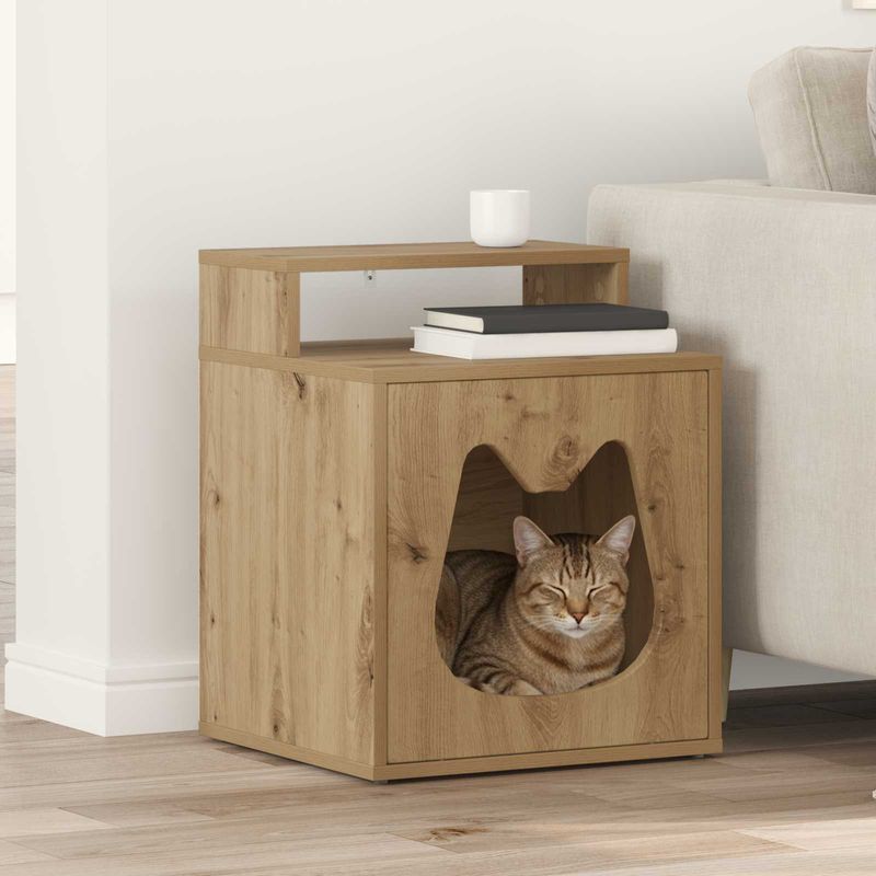 Petshop - Accesorii petshop - Culcusuri si custi - Custi interior si exterior - Casa pentru pisici Stejar artizanal 42,5 x 40 x 53,5 cm - Infinity.ro