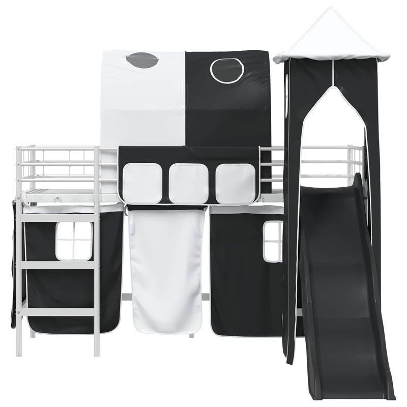Casa si Gradina - Mobilier - Paturi si accesorii - Paturi - Cadru de pat inalt pentru copii cu perdele, arc, tobogan, turn - Infinity.ro