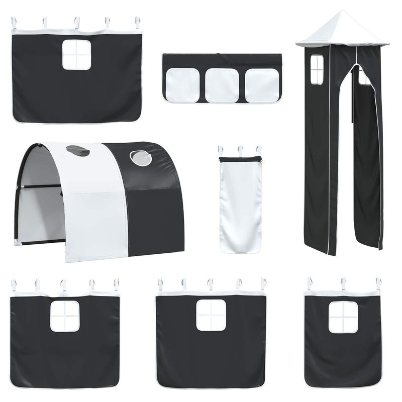 Casa si Gradina - Mobilier - Paturi si accesorii - Paturi - Cadru de pat inalt pentru copii cu perdele, arc, tobogan, turn - Infinity.ro