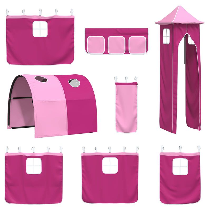 Casa si Gradina - Mobilier - Paturi si accesorii - Paturi - Cadru de pat inalt pentru copii cu perdele, arc, tobogan, turn - Infinity.ro