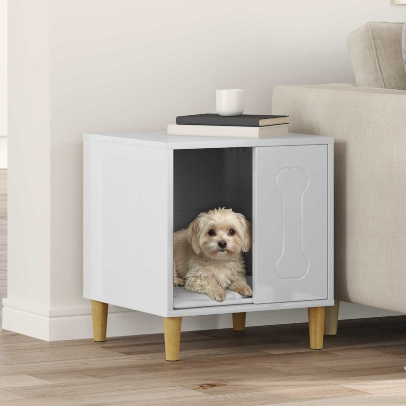 Petshop - Accesorii petshop - Culcusuri si custi - Custi interior si exterior - Casa pentru caini Alb Lucios 44 x 42 x 49 cm Lemn compozit - Infinity.ro