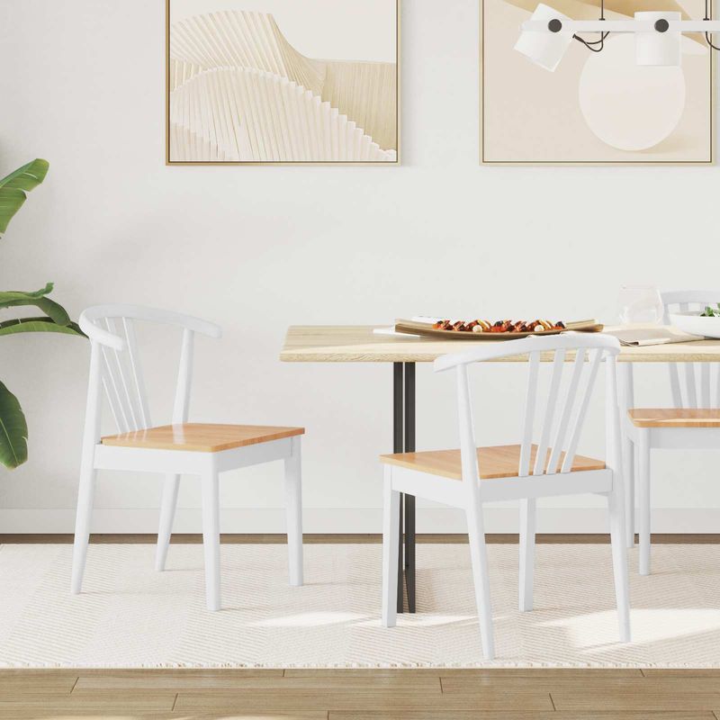 Casa si Gradina - Mobilier - Scaune si fotolii - Scaune - Scaun de sufragerie 2 pcs alb si natural Lemn de cauciuc solid - Infinity.ro