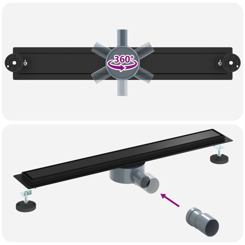 Casa si Gradina - Sanitare - Instalatii hidro - Tevi - Scurgere de dus 2 in 1 cu sifon 360° Negru 70 cm - Infinity.ro