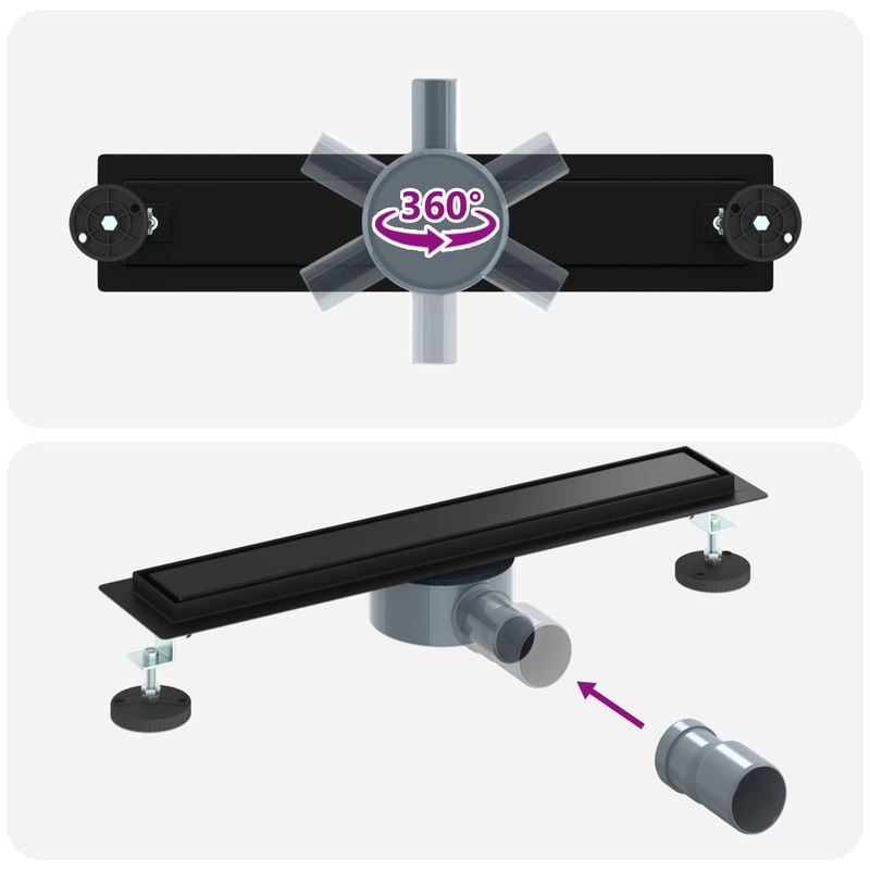 Casa si Gradina - Sanitare - Instalatii hidro - Tevi - Scurgere de dus 2 in 1 cu sifon 360° Negru 50 cm - Infinity.ro