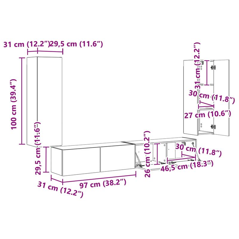 Casa si Gradina - Mobilier - Comode si corpuri - Comode - Pe perete 4 pcs Alb lucios - Infinity.ro