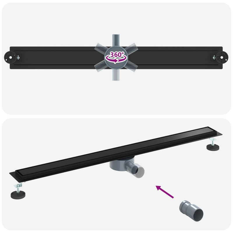 Casa si Gradina - Sanitare - Instalatii hidro - Tevi - Scurgere de dus 2 in 1 cu sifon 360° Negru 100 cm - Infinity.ro