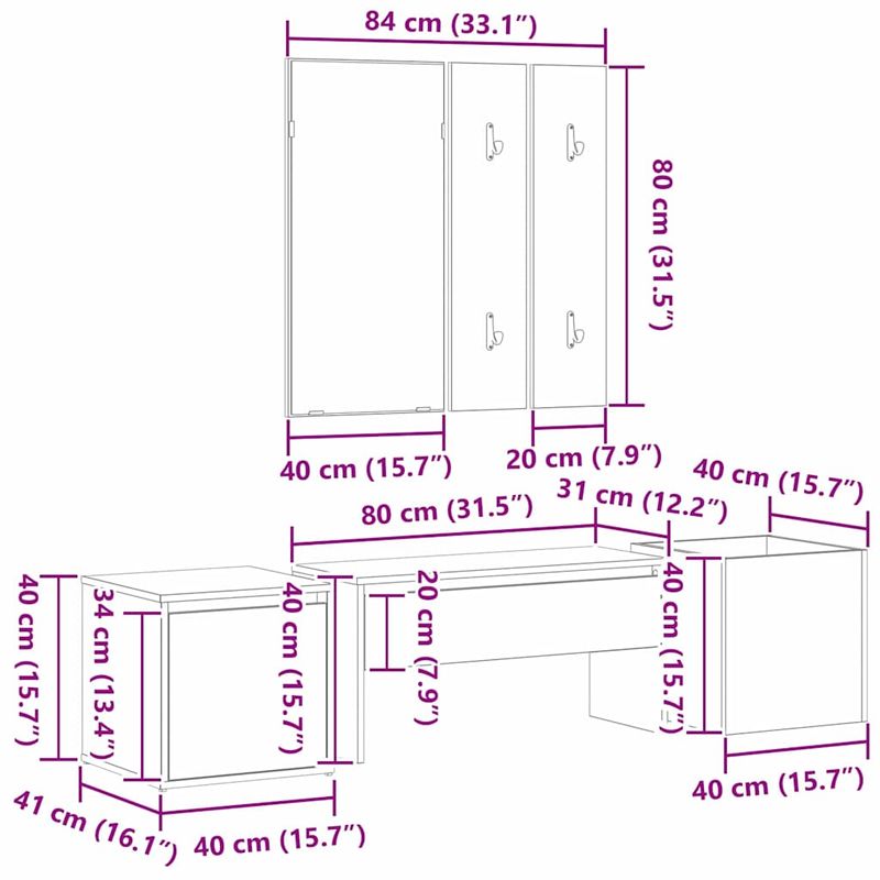 Casa si Gradina - Mobilier - Organizare si depozitare - Bancute - Set mobilier hol Pe perete cu oglinda 6 pcs Lemn compozit - Infinity.ro