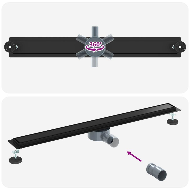 Casa si Gradina - Sanitare - Instalatii hidro - Tevi - Scurgere de dus 2 in 1 cu sifon 360° Negru 90 cm - Infinity.ro