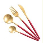 Casa si Gradina - Bucatarie si vesela - Vesela si tacamuri - Tacamuri si seturi - Set de 24 piese tacamuri in stil portughez- culoare rosu si auriu - Infinity.ro