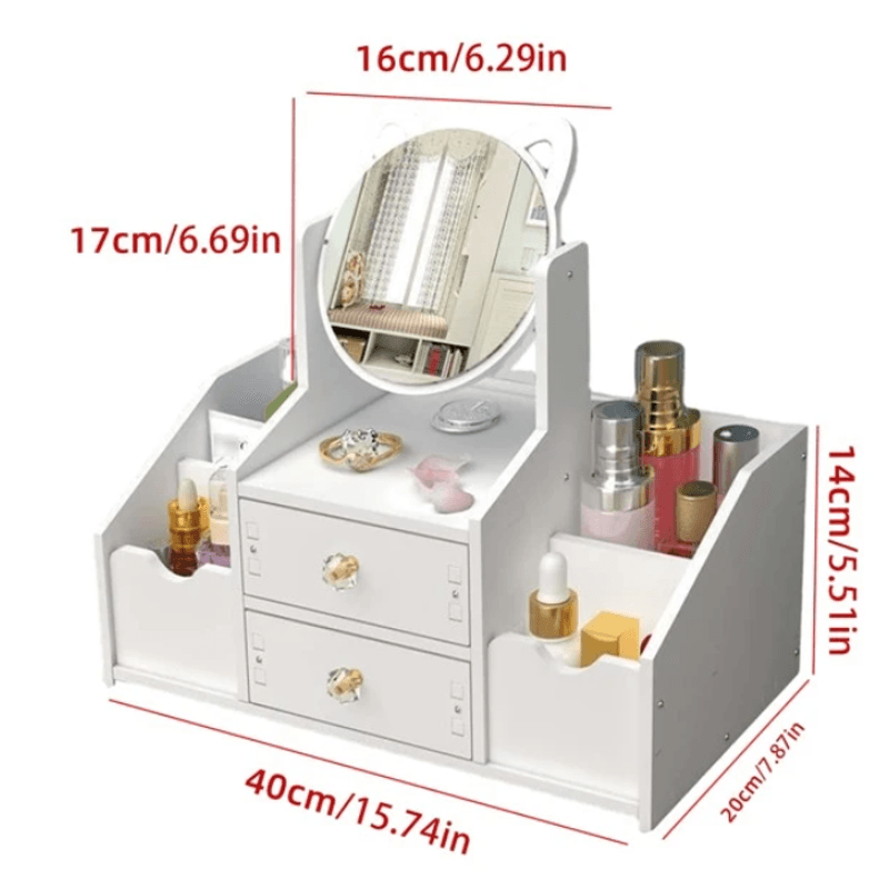 Casa si Gradina - Mobilier - Organizare si depozitare - Organizatoare pentru sertare si dulapuri - Organizator Alb de Machiaj cu Sertar si Oglinda - Infinity.ro