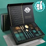 Casa si Gradina - Bucatarie si vesela - Vesela si tacamuri - Tacamuri si seturi - Set de 24 piese tacamuri in stil portughez- culoare verde si auriu - Infinity.ro