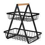 Casa si Gradina - Mobilier - Organizare si depozitare - Organizatoare pentru sertare si dulapuri - Cos metalic stil organizator fructe legume cu 2 niveluri NEGRU - Infinity.ro