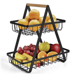 Casa si Gradina - Mobilier - Organizare si depozitare - Organizatoare pentru sertare si dulapuri - Cos metalic stil organizator fructe legume cu 2 niveluri NEGRU - Infinity.ro