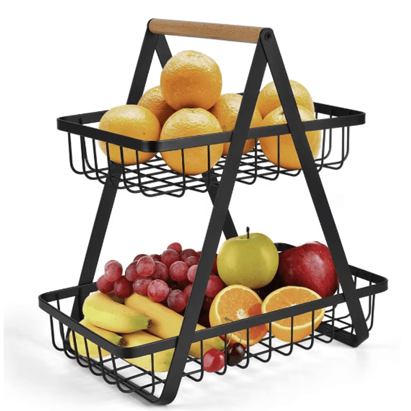 Casa si Gradina - Mobilier - Organizare si depozitare - Organizatoare pentru sertare si dulapuri - Cos metalic stil organizator fructe legume cu 2 niveluri NEGRU - Infinity.ro