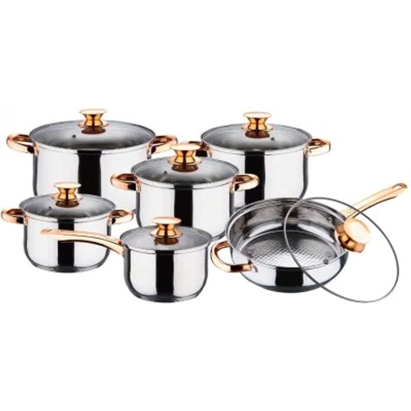 Casa si Gradina - Bucatarie si vesela - Vase pentru gatit - Oale si cratite - Set 6 Oale inox VL8013 grele din Otel inoxidabil cu Capac - Infinity.ro