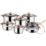 Casa si Gradina - Bucatarie si vesela - Vase pentru gatit - Oale si cratite - Set 6 Oale inox VL8013 grele din Otel inoxidabil cu Capac - Infinity.ro