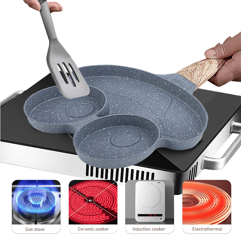 Casa si Gradina - Bucatarie si vesela - Vase pentru gatit - Tigai si seturi - Tigaie Gri cu 3 compartimente maner de lemn - Infinity.ro