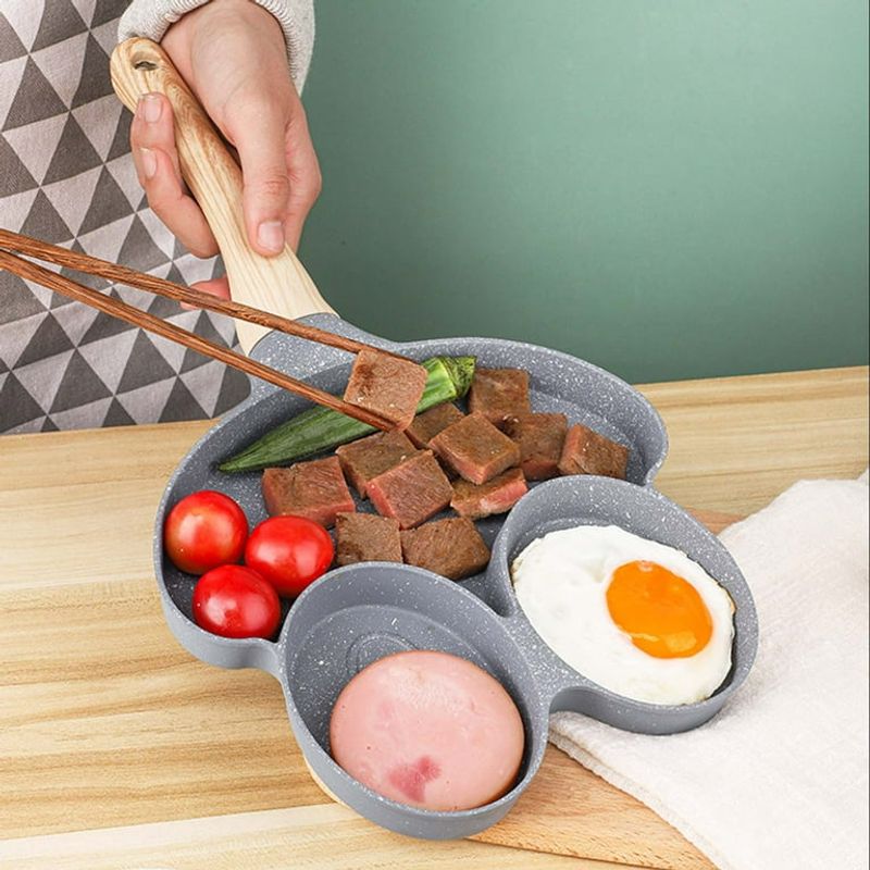 Casa si Gradina - Bucatarie si vesela - Vase pentru gatit - Tigai si seturi - Tigaie Gri cu 3 compartimente maner de lemn - Infinity.ro