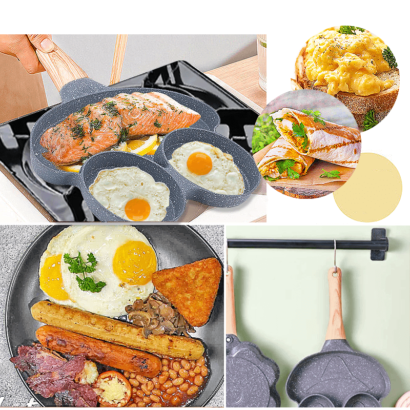 Casa si Gradina - Bucatarie si vesela - Vase pentru gatit - Tigai si seturi - Tigaie Gri cu 3 compartimente maner de lemn - Infinity.ro