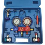 Casa si Gradina - Constructii - Scule de mana si unelte - Seturi scule - Trusa verificat AC cu 2 manometre 2 Robineti 2 mufe si 3 furtune 90cm pentru aer conditionat  / Freon - Infinity.ro