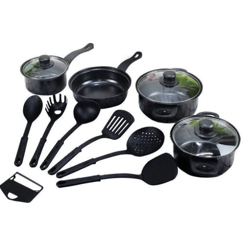 Casa si Gradina - Bucatarie si vesela - Ustensile bucatarie - Seturi ustensile de bucatarie - Set oale si ustensile 13 piese editie black - Infinity.ro