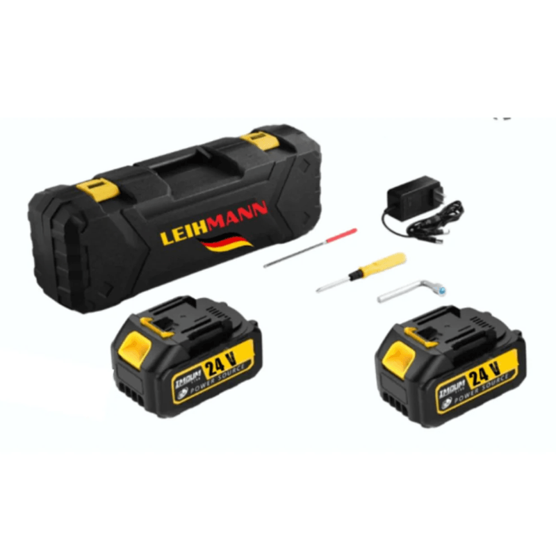 Casa si Gradina - Constructii - Scule electrice si accesorii - Scule multifunctionale si accesorii - Drujba electrica LEIHMANN lama 30CM cu 2 acumulatori 24V 5AH galben cu negru - Infinity.ro