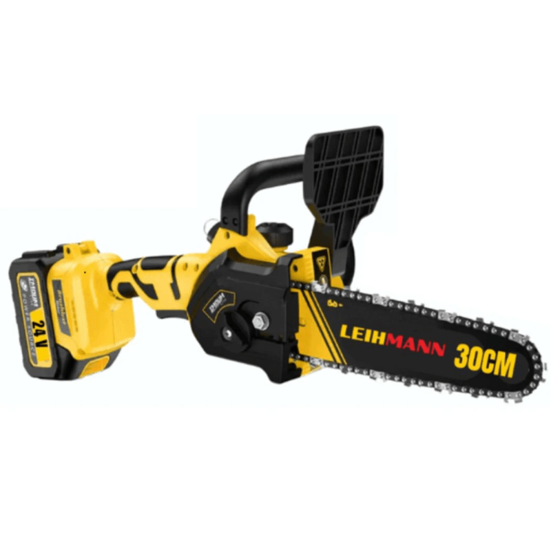 Casa si Gradina - Constructii - Scule electrice si accesorii - Scule multifunctionale si accesorii - Drujba electrica LEIHMANN lama 30CM cu 2 acumulatori 24V 5AH galben cu negru - Infinity.ro