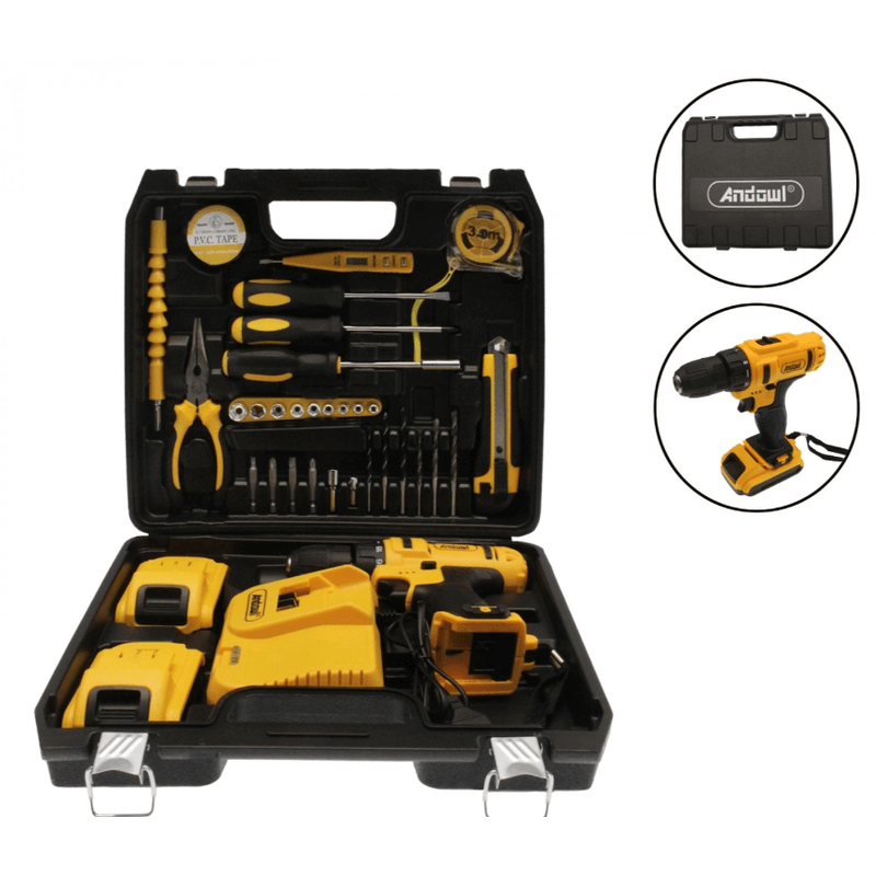 Casa si Gradina - Constructii - Scule de mana si unelte - Seturi scule - Trusa Masina de gaurit si insurubat (BORMASINA) Andowl Q GJ011 cu 2 acumulatori 5Ah 24V - Infinity.ro