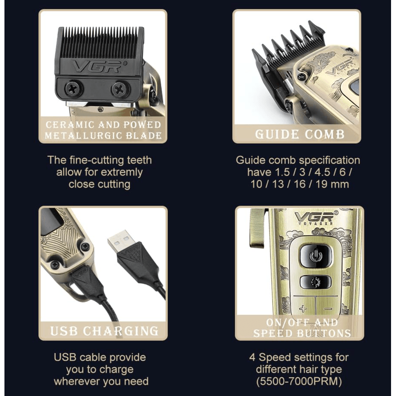 Ingrijire personala si Cosmetice - Aparate & accesorii ingrijire personala - Aparate de ras si tuns - Aparate de tuns - Masina de tuns profesionala VGR V005 cu accesorii - Infinity.ro