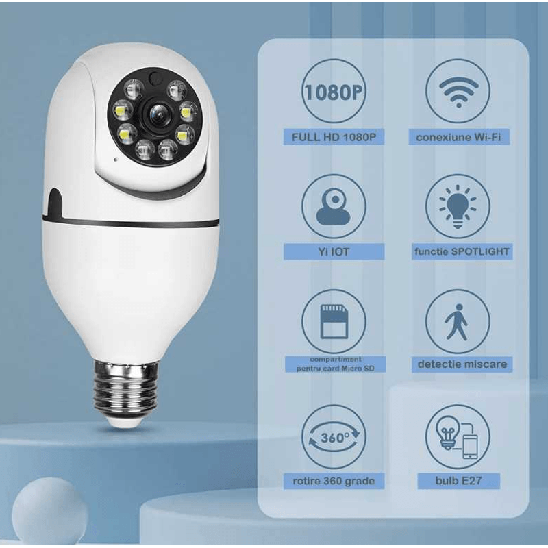 Casa si Gradina - Electrice - Smart Home - Camere de supraveghere - Camera de supraveghere Wifi SOCLU E27 rotatie 360 grade SMART - Infinity.ro