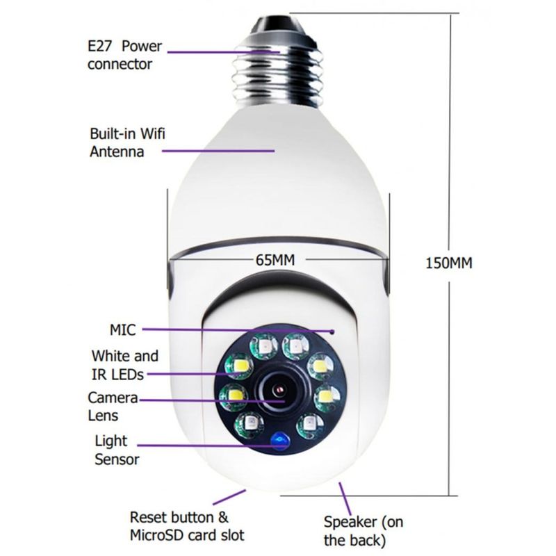 Casa si Gradina - Electrice - Smart Home - Camere de supraveghere - Camera de supraveghere Wifi SOCLU E27 rotatie 360 grade SMART - Infinity.ro