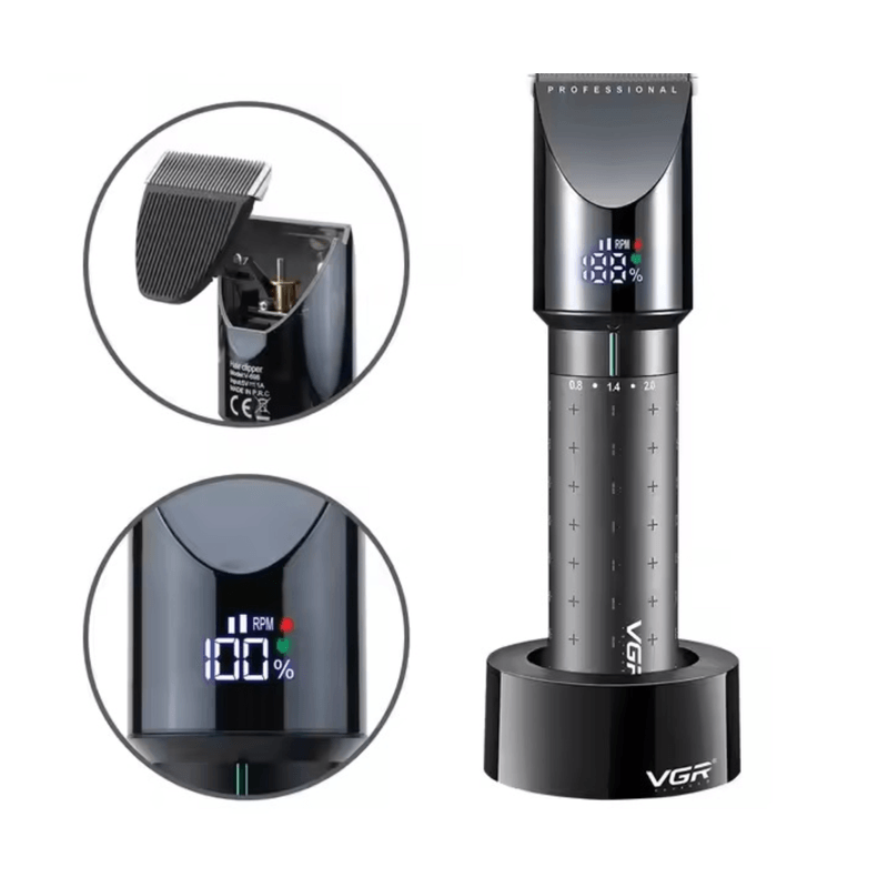 Ingrijire personala si Cosmetice - Aparate & accesorii ingrijire personala - Aparate de ras si tuns - Aparate de tuns - Aparat de tuns fara fir VGR V698 4 distantiere afisaj LED cu suport incarcare USB - Infinity.ro