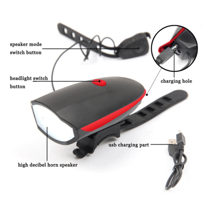 Casa si Gradina - Corpuri si surse de iluminat - Iluminat exterior - Lanterne - Kit 7588 lanterna pentru bicicleta cu Claxon reincarcabil prin USB - Infinity.ro