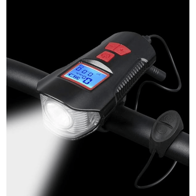 Casa si Gradina - Corpuri si surse de iluminat - Iluminat exterior - Lanterne - Lanterna de Bicicleta FY317 cu Claxon si Kilometraj DIGITAL - Infinity.ro