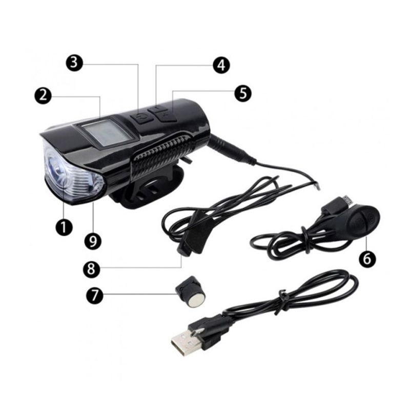 Casa si Gradina - Corpuri si surse de iluminat - Iluminat exterior - Lanterne - Lanterna de Bicicleta FY317 cu Claxon si Kilometraj DIGITAL - Infinity.ro
