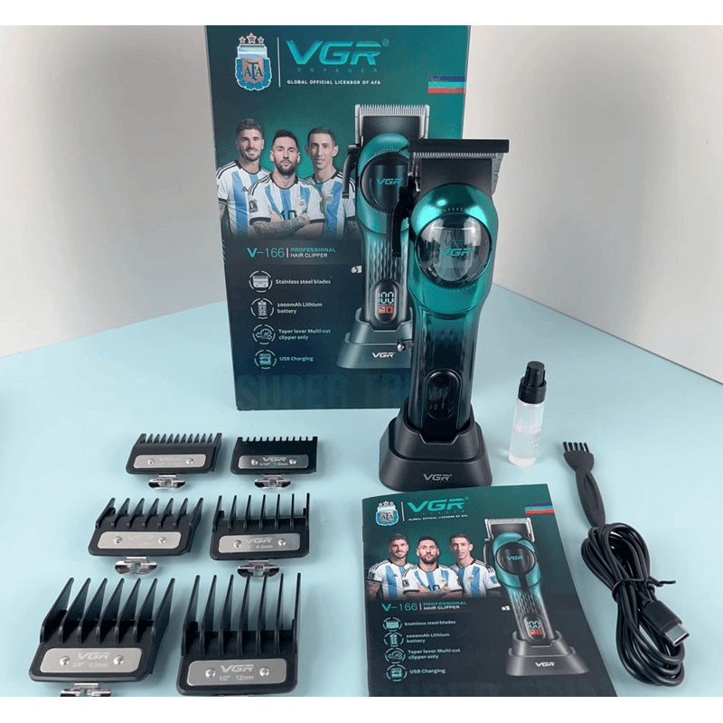 Ingrijire personala si Cosmetice - Aparate & accesorii ingrijire personala - Aparate de ras si tuns - Aparate de tuns - Set aparat de tuns fara fir VGR V 166 2000mah 6 distantiere incarcare USB si suport - Infinity.ro